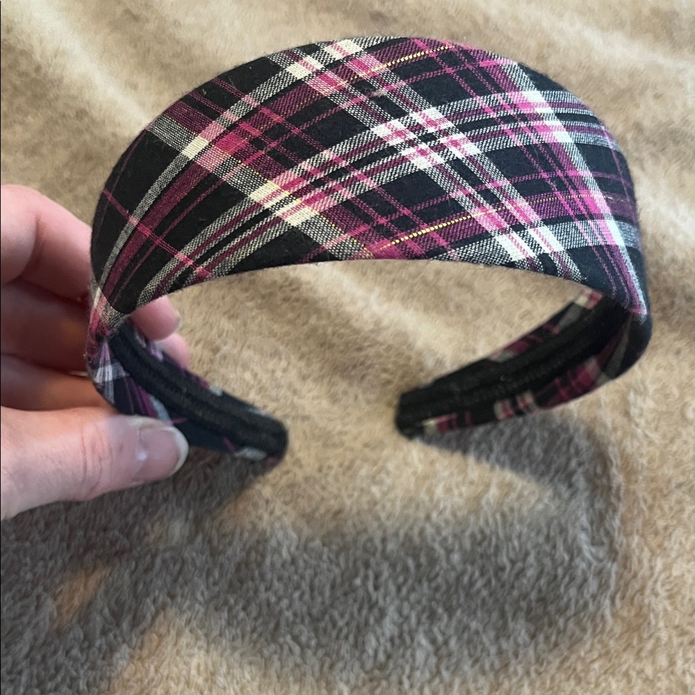 Plaid Headband in Pink and Black